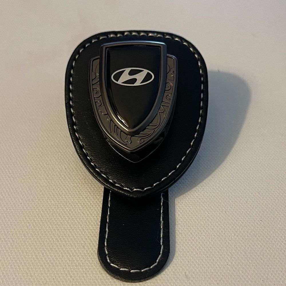 Hyundai Sunglass Holder for Car with Logo Black PU Leather NWT